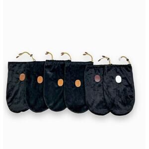 Vintage Shoe Dust Bags Tauer Johnson Lot 6 Black Velveteen Cord Pulls Logo